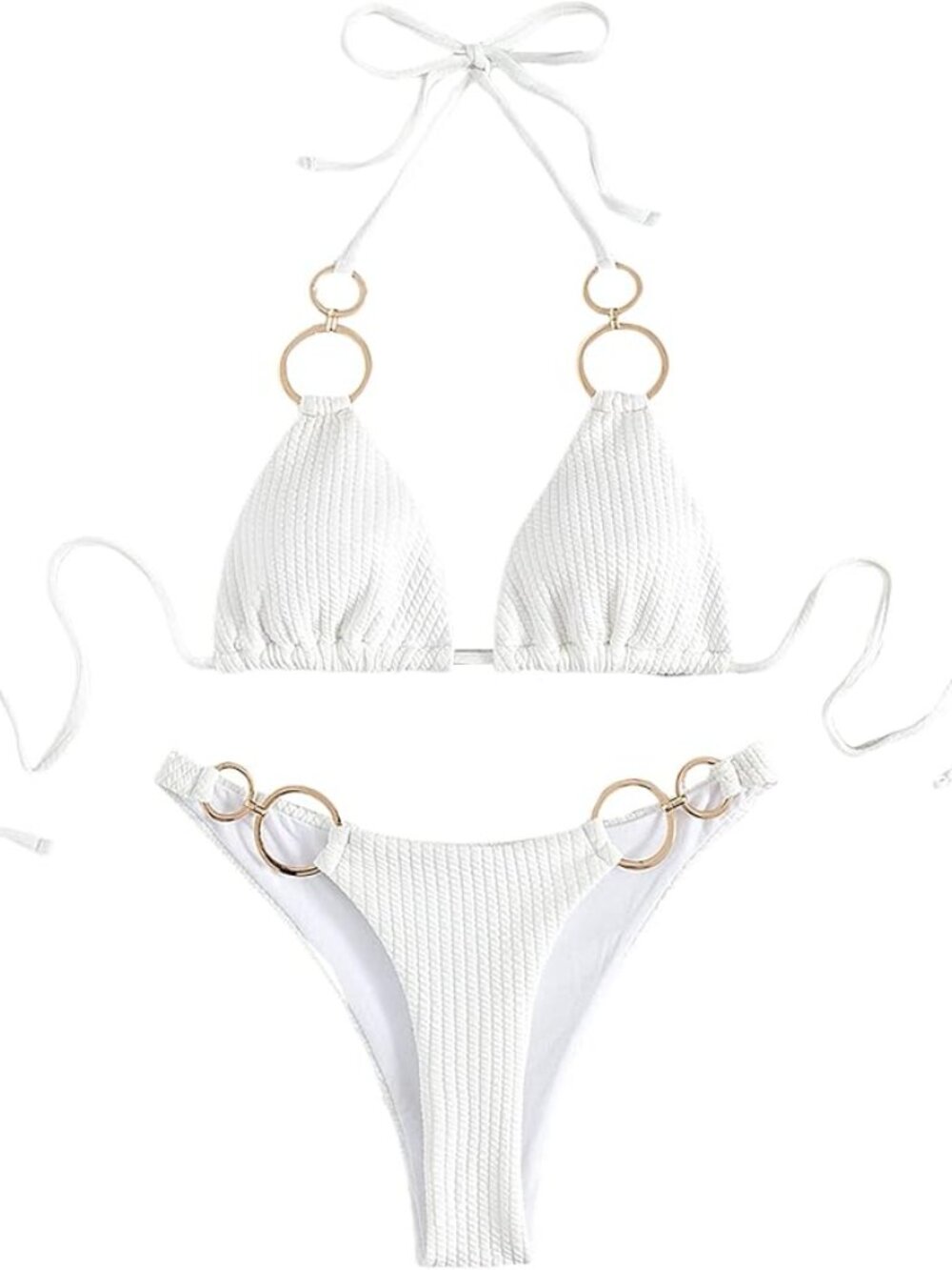 🤍 WDIRARA White Gold Ring Halter Bikini Set XL NWT ✨
